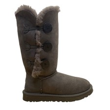 Stivali alti UGG donna grigi scamosciati foderati in shearling caldi con bottoni taglia 6