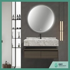 Mobile bagno sospeso 2 cassetti, base mobile, lavabo, specchio retroillumin. LED