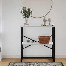 furniChic Console Table Moderno 2 Ripiani, Design Industriale, Bianco 85x30x80
