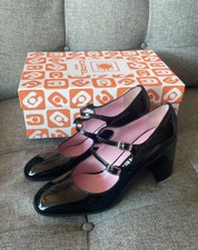CAREL Paris Alice Patent Mary Jane Duo Heels Pumps FR 36 Black