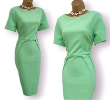 Abito Karen Millen nuovo con etichette verde sartoriale freccette balze matita occasione UK 12