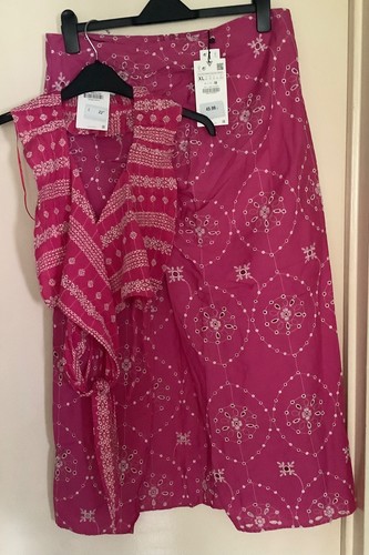 Gonna midi zara rosa - zara, fucsia