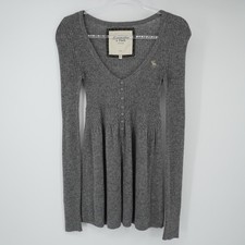 Maglione babydoll vintage Abercrombie & Fitch piccolo manica lunga bottoni grigio Y2K