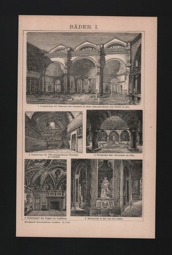 Litografia 1893 bagni ii - 1893:,