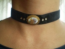 Nastro gozzo velluto NERO porcellana cabochon & cristalli scintillanti...