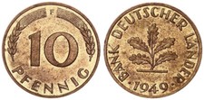 Germania pfennig 1949 f - germania, 10