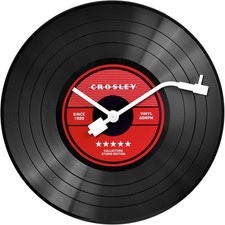 Timelink Crosley Retro Vinile Giradischi Orologio da Parete, Mid-Century 12", Nero 