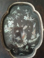 Antico pannello intarsiato e traforato con madreperla cinese