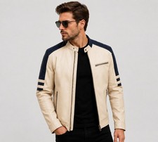 Giacca Motociclista Uomo Crema