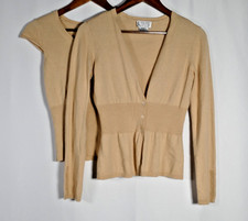 Cardigan vintage Talbots donna seta cashmere canotta twinset taglia PS marrone scuro accademia