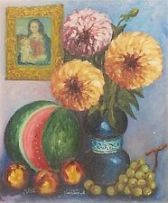 Mario Terzuolo ( ? - ? ) Natura morta con fiori e frutta. Quadro,dipinto olio   