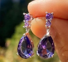 Orecchini pendenti goccia autentica ametista naturale GARANZIA argento 925 NUOVI