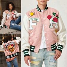 PRIMA FILA anni 90 retrò rosa Varsity bomber giacca uomo XS donna S M? Unisex Y2K