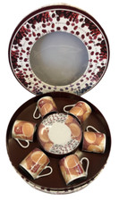 SET 6 TAZZINE CAFFE' CON PIATTINO IN CERAMICA DECORATA IN CONFEZIONE REGALO