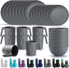 32 Pezzi Di Stoviglie in Plastica, Infrangibili Servizio Piatti Leggere Riutiliz