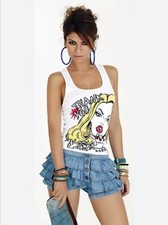 T-SHIRT MAGLIA TOP CANOTTA DENNY ROSE BIANCA CON STAMPA TG. S 40 /42 