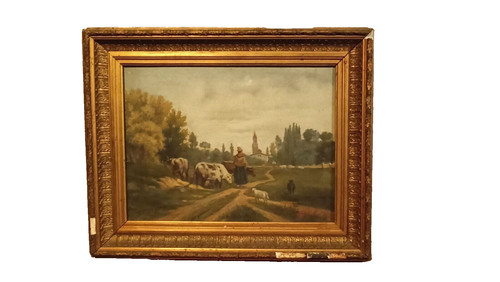 Dipinto olio antico tela - ad,