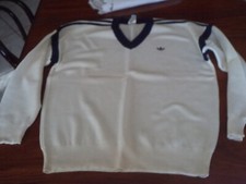 MAGLIA ADIDAS BIANCA SCOLLO A V TAGLIA 54 - ORIGINALE VINTAGE ANNI '70 NUOVA