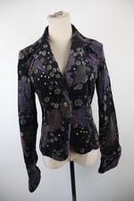 SISLEY GIACCA BLAZER DONNA TG 44 WOMAN VINTAGE JACKET COTONE FLOREALE VELLUTO