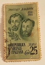 FRANCOBOLLO RSI-FRATELLI BANDIERA-25 CENT-1844/1944