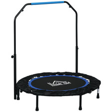 HOMCOM Mini Trampolino Fitness Ø102 cm Pieghevole con Manubrio Regolabile Blu