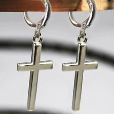ORECCHINI UOMO DONNA CERCHI CERCHIETTO CON CROCE CLASSICA PENDENTE