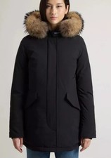Woolrich ARCTIC PARKA nero donna prezzo di listino medio £695 #AS625 pelliccia rimovibile 40" busto
