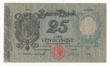 25  LIRE STEMMA  BANCO DI NAPOLI  DECR 17 - 08 -  1918  R2