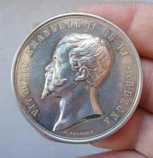 Savoia Regno Di Sardegna Vittorio Emanuele II Medaglia 1858 Argento 90 Gr 56 mm
