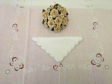 Tovaglia x12 puro lino con ricamo Intaglio Farfalle e Punto Pieno a mano