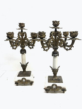 ANTICA COPPIA CANDELABRO MARMO OTTONE CANDELIERE PORTA CANDELA 5 BRACCI '900