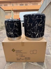 Set di 2 pouf portaoggetti Marmo Rotondo Imbottito Nero Con Dettaglio Argento