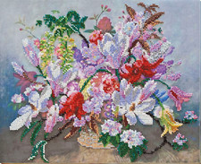 Kit ricamo perline fiori viola