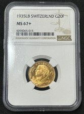 1935 Swiss 20 Franc Gold Coin