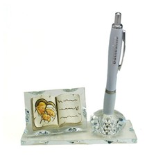 34210 Bomboniere PortaPenne in Cristallo Libro Sacra Famiglia Penna Battesimo