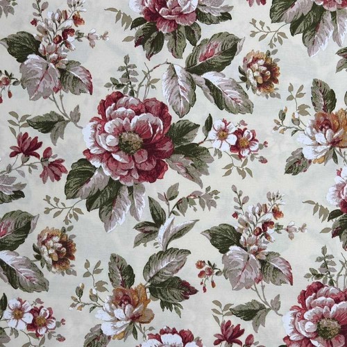 Tessuto panama fiori rossi - tessuto, 50