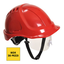 Box 20 elmetti caschi non ventilati da lavoro con visiera DPI 3a cat. rossi