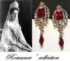 ORECCHINI  ROMANOV  FINE'800 RUBINI, BRILLANTI, LEGA ORO GIALLO/ARGENTO,PREZIOSI