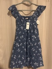Hollister Women’s Flutter Sleeve Tie Skirt Dress W/Pockets Blue Floral X-Small