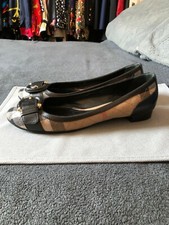 BURBERRY LUSSO BALLERINE FLAT PELLE BLACK TARTAN BEIGE BUCKLE 39 EUR 9 US 6 UK