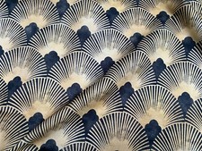 Tenda Art Decò FONTANA Ventaglio Geometrica Floreale Tessuto Damascato Larghezza 55" ORO Nero