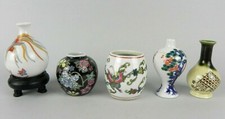 Lotto 5 miniatura vasi porcellana cinese giapponese piccoli da collezione 