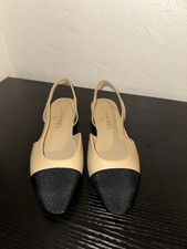 Scarpe Chanel donna taglia 38 beige nere slingback punta cappuccio tacco basso Made in Italy