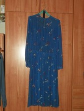 Abito donna fantasia blu o rosso seta fatto a mano vintage cintura taglia 50 52.