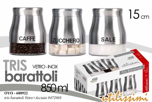 Tris barattoli vetro - -, inox