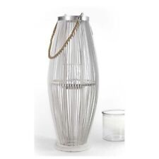 LANTERNA PORTACANDELA TONDA CON INTRECCIO DI CANNA 32X32X82 CM BIANCA