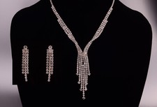 PARURE COLLANA TENNIS ORECCHINI PENDENTI CON STRASS CRISTALLI ACCIAIO