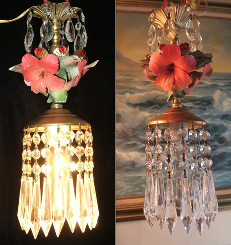 Red hibiscus chandelier - hibiscus, swag
