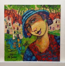 Dipinto ad Olio Figura Paesaggio Complemento Arredo Cm30x30 