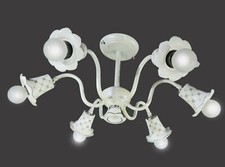 Plafoniera in ferro battuto avorio antichizzato con coppe in ceramica decorata 